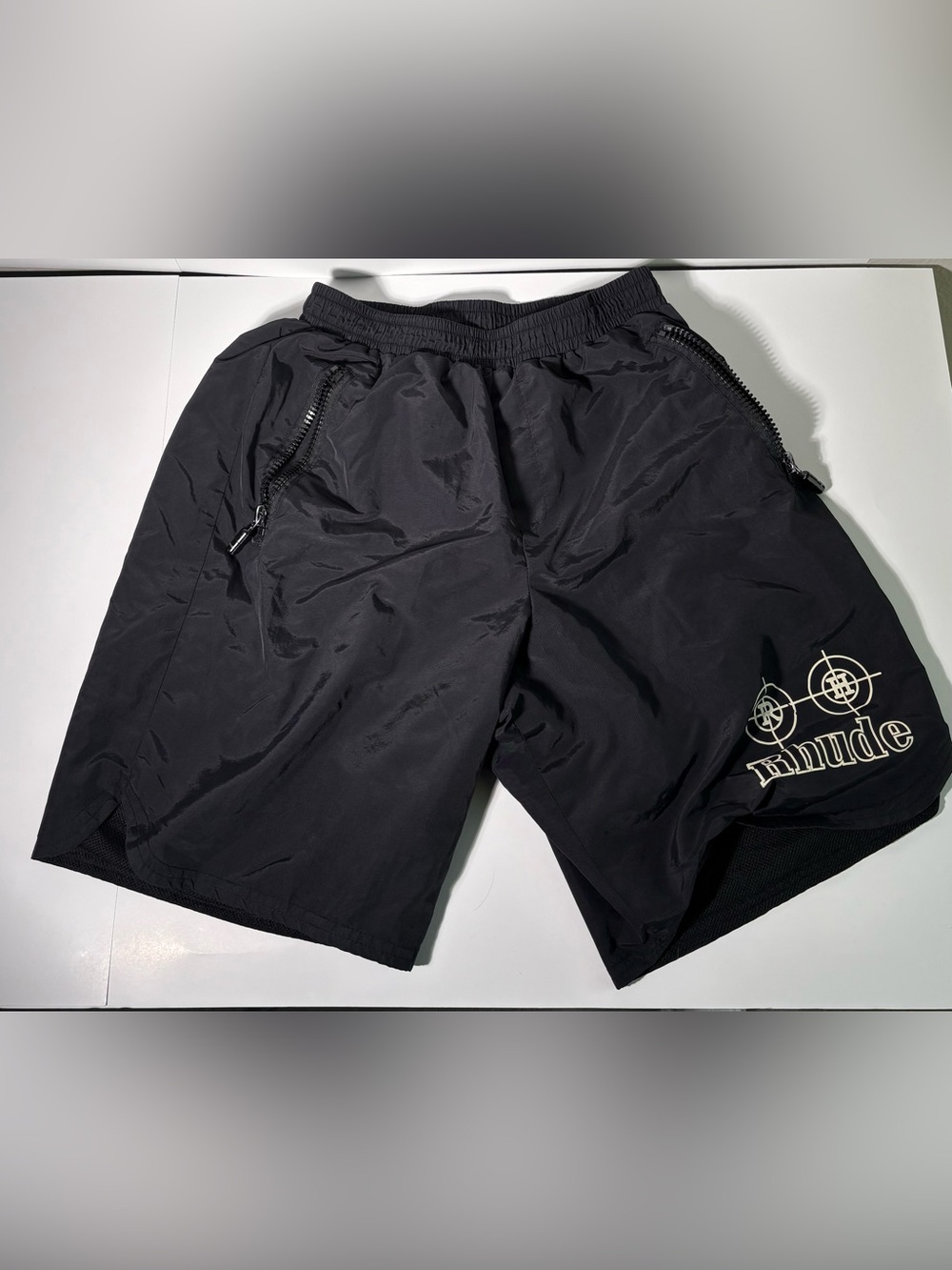 Rhude Black Swim Trunks with White Logo